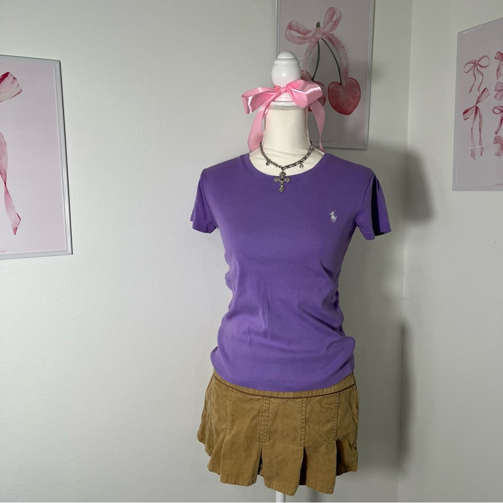 Polo Ralph Lauren Purple Baby Tee‎ Short Sleeve White Pony Womens Medium